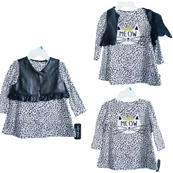 NWT Baby Glam Baby Girl Outfit Cat Print Dress and Vest 2-Piece Set - Picture 1 of 16